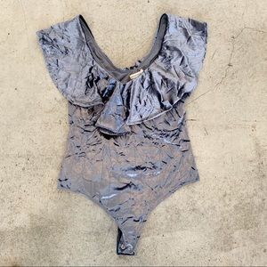 Little Black Bodysuit NWT Crushed Velvet Ruffle Bodysuit